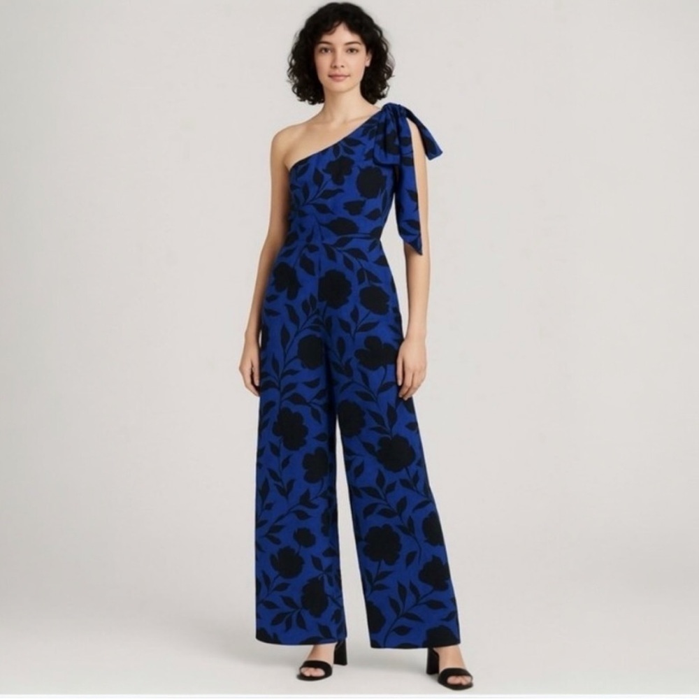 Kate Spade x Target Blue Floral One Shoulder Jumpsuit Linen Blend Size 10 NWT